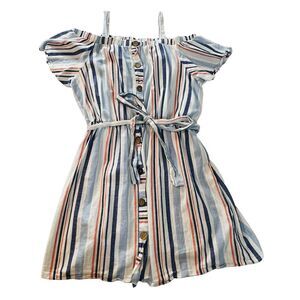 Spin USA Off Shoulder Summer Dress Tie Waist‎ Cotton Striped Plus Size 3XL